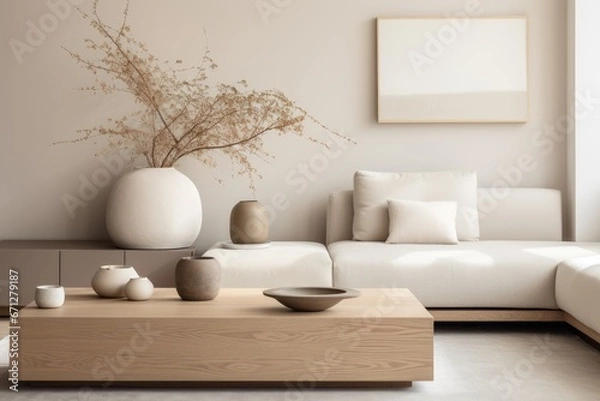Obraz Close up details of a modern japandi style living room interior