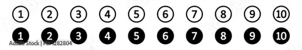 Obraz Bullet Points icon set in line style, Simple round numbers in flat style, Set of 1-15 numbers simple black symbol sign for apps, UI, and website, vector illustration