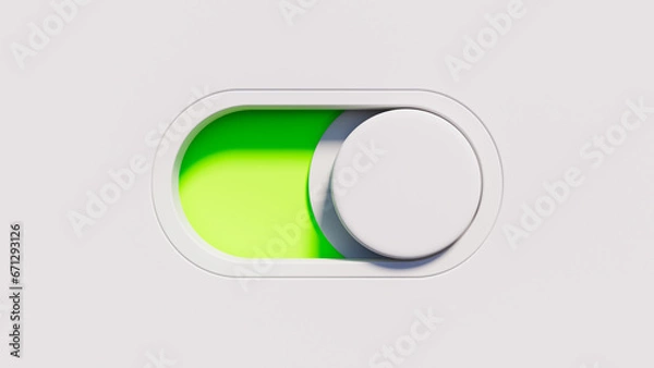 Obraz Round switch that with green color indicates on or active, technology and activation theme