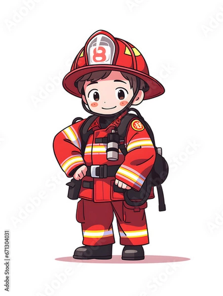 Fototapeta little firefighter character, Generative AI