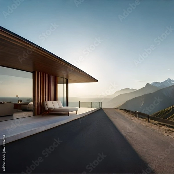 Fototapeta modern minimalist house in the mountains 