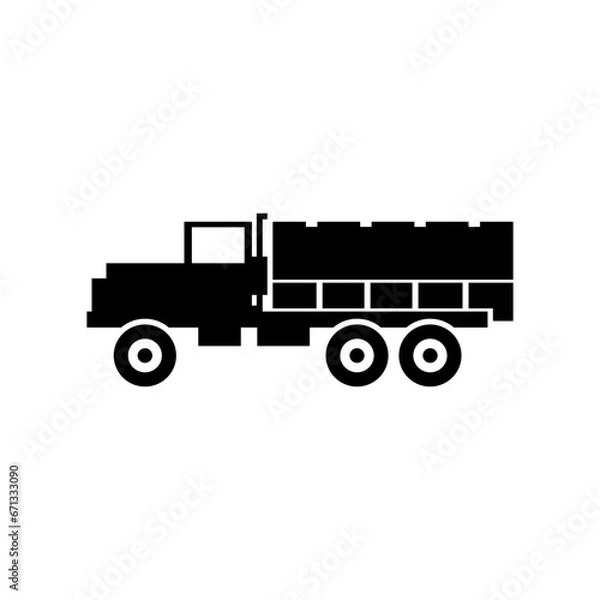 Fototapeta Military Half-Ton Truck or Heavy Cargo Truck in black fill silhouette icon. Vector illustration of war design element in trendy style. Editable graphic resources for many purposes.