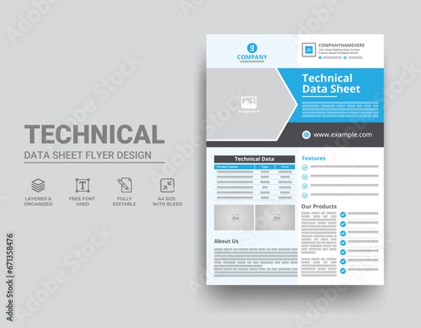 Obraz Technical Data Sheet Flyer Template Design