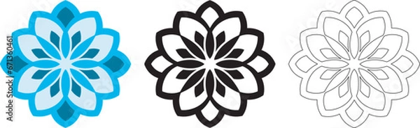 Obraz Mandala Pattern Designs in three different styles, floral mandal indian style black and white, colored and outlined vector illustration on white background, hand drawn indian traditional and cultural