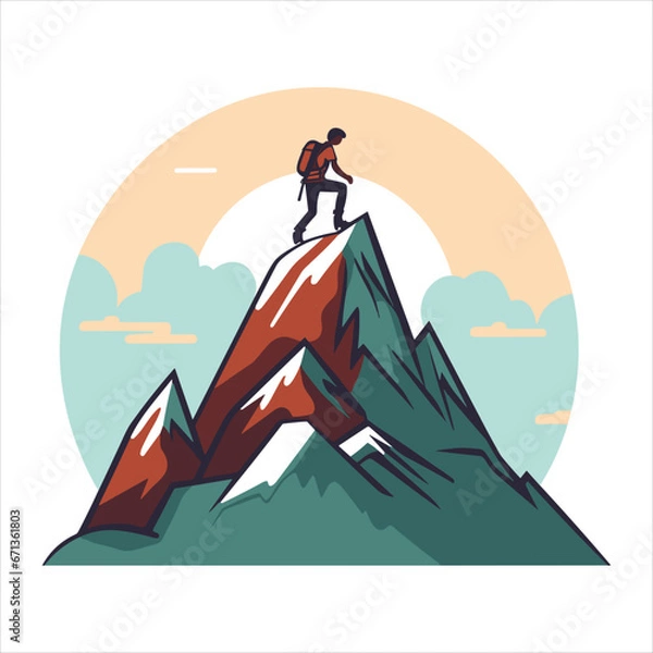 Fototapeta mountain climbing hiking logo vector