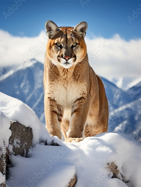 Fototapeta A Photo of a Mountain Lion in a Winter Setting