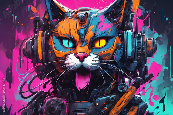Obraz Sci-fi action of unknown cats. Generative AI.