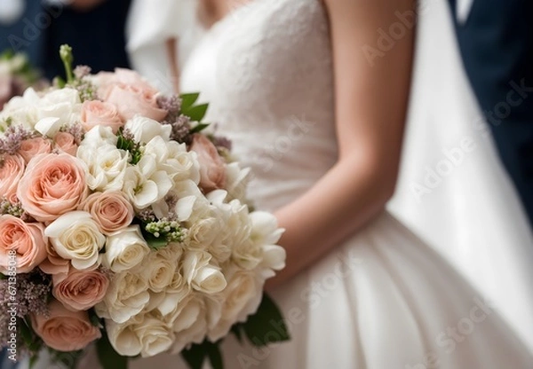 Obraz Elevate your design projects with the timeless appeal of a close-up wedding bouquet, perfect for adding an air of elegance and romance to your visual storytelling.