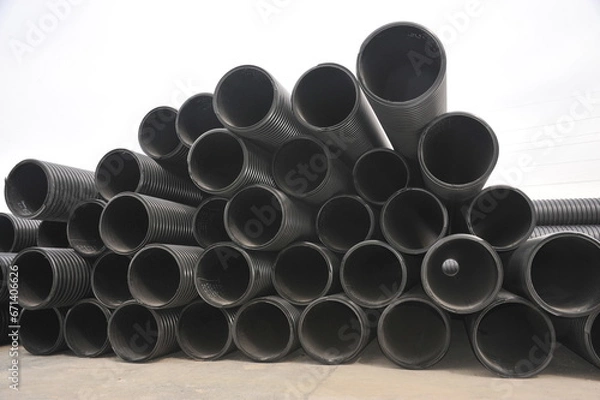 Fototapeta Metal Reinforced PE Spiral Corrugated Pipe, HDPE Corrugated Drain Pipe, High quality Pipe plant