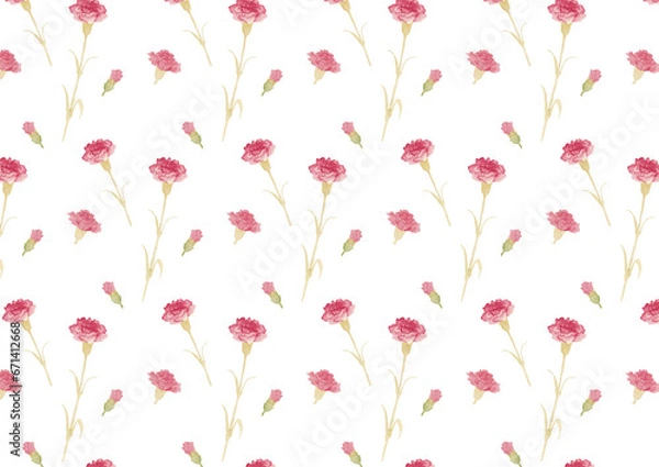Obraz カーネーションのシームレスパターン　白背景