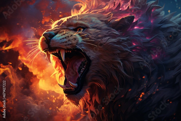 Fototapeta Anthropomorphic lioness head. Psychedelic art