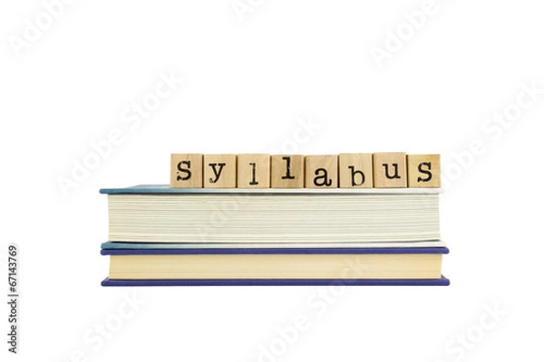 Fototapeta syllabus word on wood stamps and books