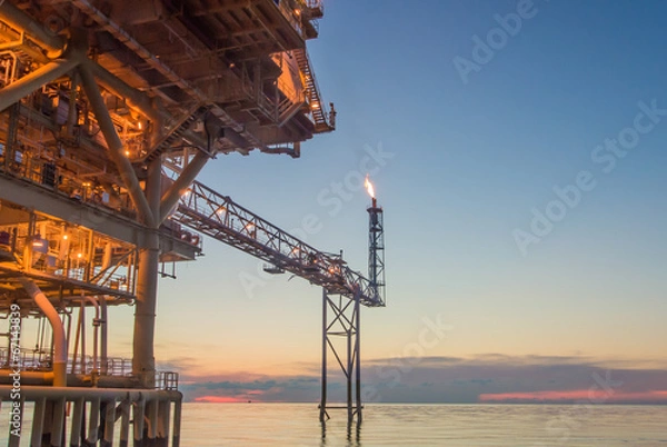 Fototapeta rig platform of oil and gas industry process HDR style