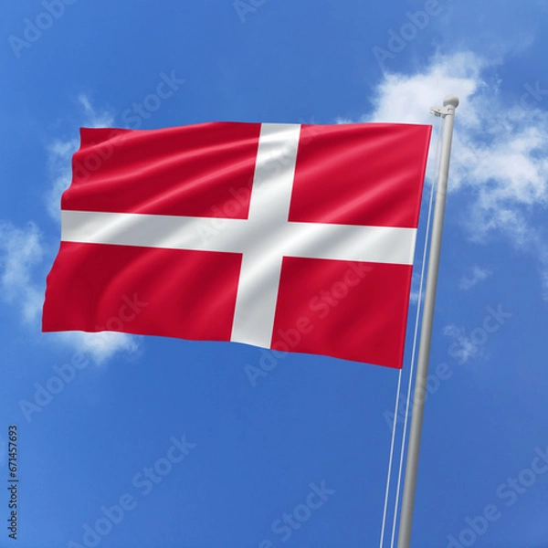 Fototapeta Denmark flag fluttering in the wind on sky.