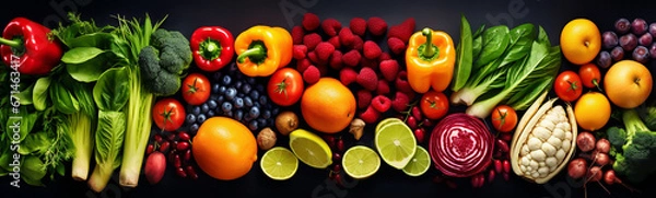 Obraz Different fruits and vegetables varieties in a heap - theme health and healthy food and nutrition