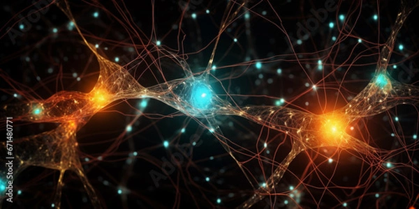 Fototapeta Orange neural connections with dark background