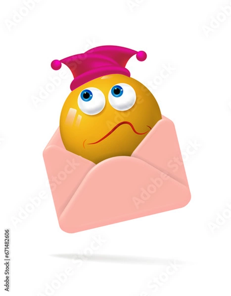 Fototapeta The expression of a funny, smiling face emerging from a mail envelope.
 Self-expression and emotions in various situations.
3d vector illustration.
