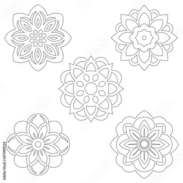 Obraz Set of hand drawn Floral Mandal outlines in the of style on white background