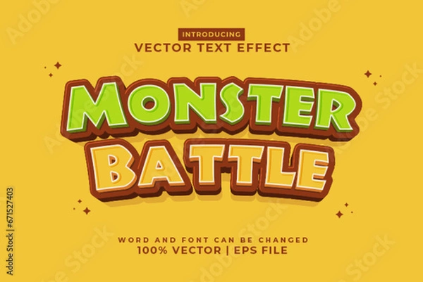 Fototapeta Editable text effect Monster Battle 3d cartoon template style premium vector