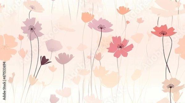 Obraz  a bunch of flowers that are next to each other on a pink and white background with pink and orange flowers.  generative ai