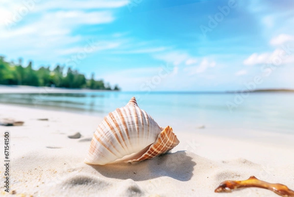Fototapeta Photo of shell on the perfect beach by the ocean