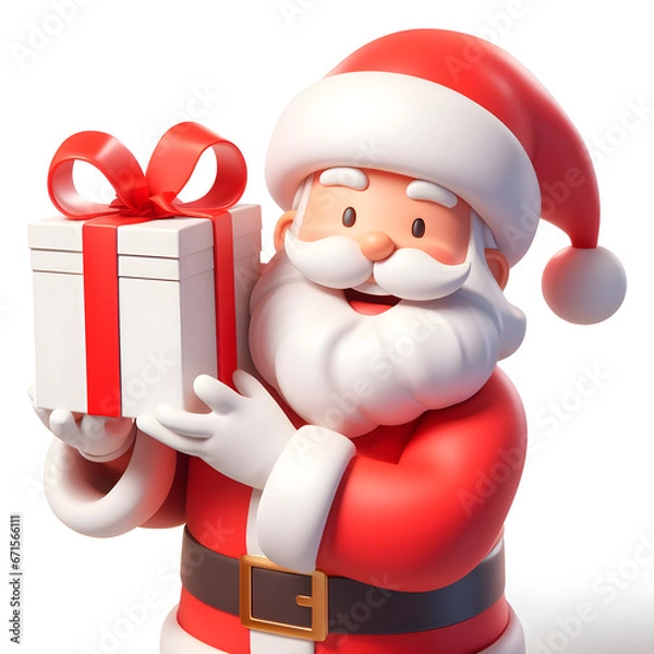 Fototapeta Santa Claus in 3d, smiling and holding a big package