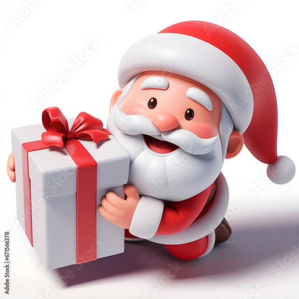 Fototapeta santa claus holding a gift smiling generated ai 3d
