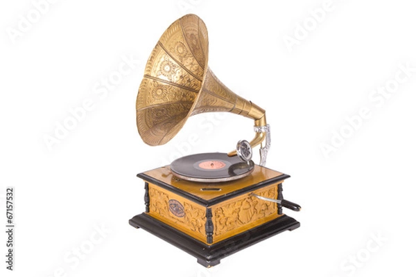 Fototapeta Old gramophone isolated on a white background