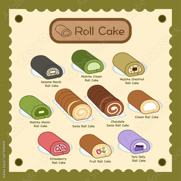 Fototapeta Roll Cake Dessert in Different Flavors