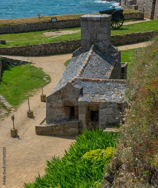 Obraz Furnace built in 1793 used to redden cannonballs, located in
Fort La Latte located on the Pointe de la Latte, near Cap Fréhel in the Côtes-d'Armor department in the commune of Plévenon,Britain,FRANCE.