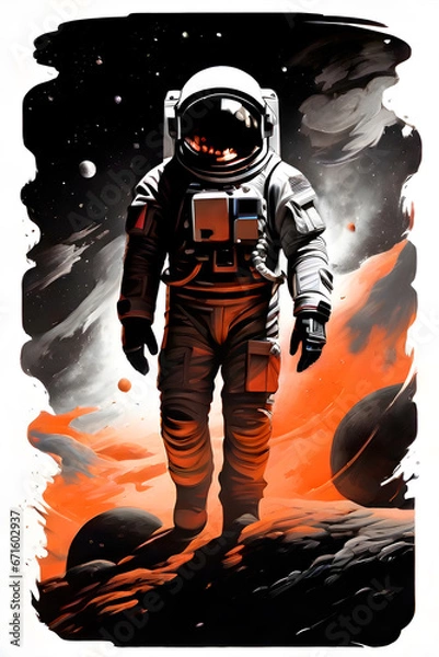 Fototapeta astronaut on the moon background orange