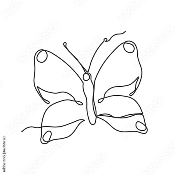 Obraz Continuous one line drawing of butterfly. Abstract silhouette of insect. Line art style. Vector illustration, png on transparent background	