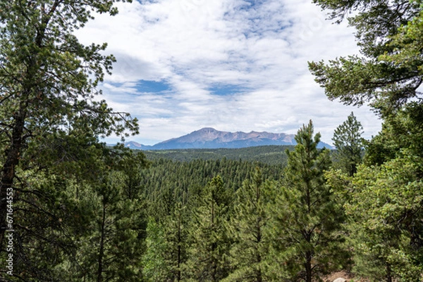Fototapeta Pike's Peak as viewed from Lovell Gulch Trail in Pike National Forest near Woodland Park and Colorado Springs, CO on a sunny summer afternoon