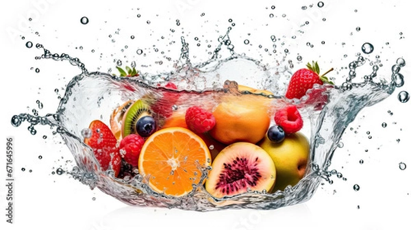 Obraz A splash of fruit is being poured into a water splash.