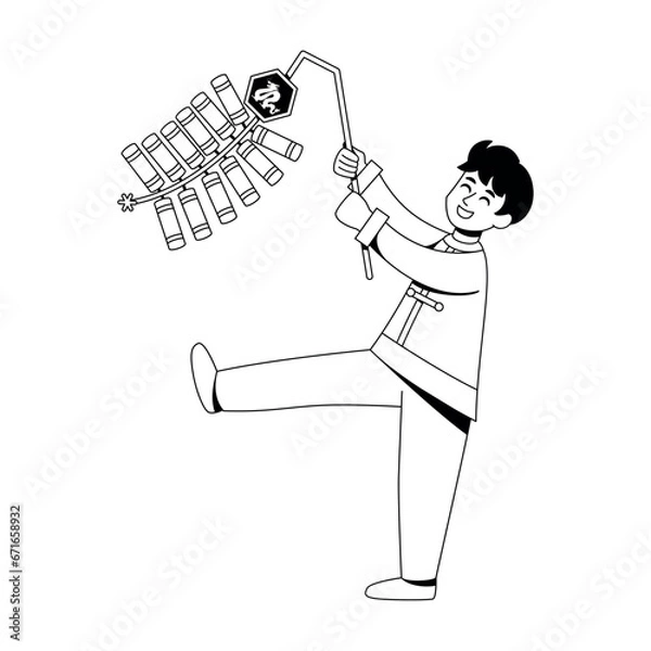 Fototapeta Vector Chinese New Year Boy Firecracker Illustration Isolated