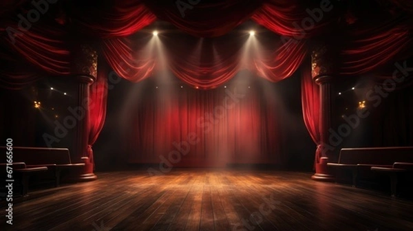 Obraz Magic theater stage red curtains Show Spotlight