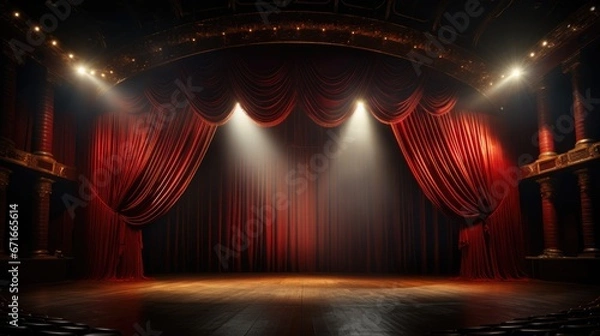 Obraz Magic theater stage red curtains Show Spotlight