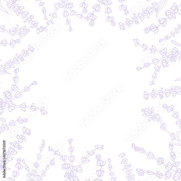 Fototapeta Lavender line art flower frame for card or invite. Vector background.