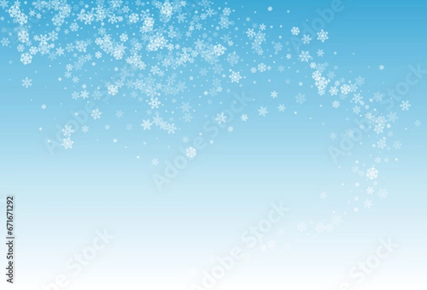 Fototapeta White Snowflake Vector Blue Background. Falling