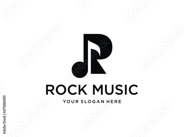Obraz rock music note with monogram letter R logo design