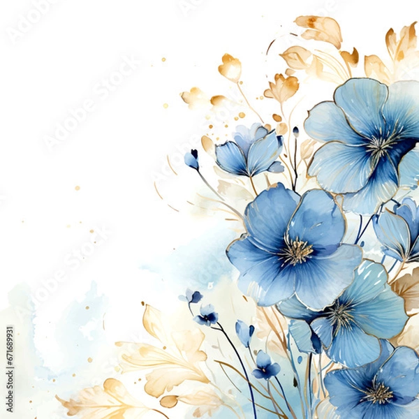 Obraz blue flowers and golden lines background