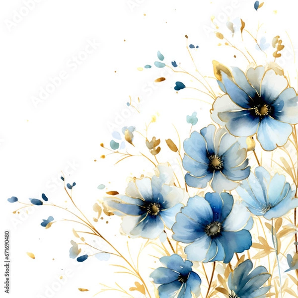 Obraz blue flowers and golden lines background