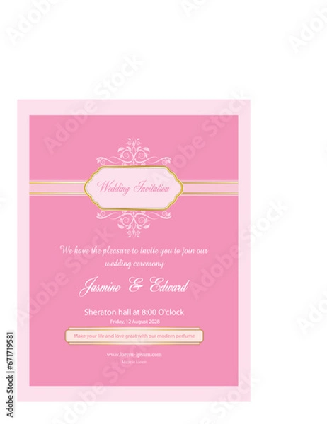 Fototapeta Rose pink wedding invitation card template design vector