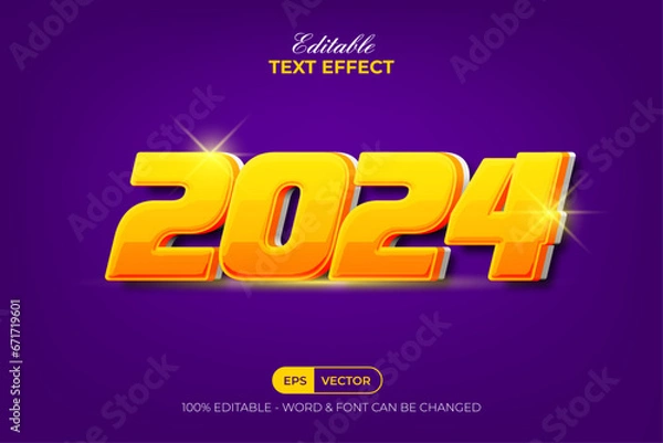 Obraz 2024 Text Effect Yellow Shiny Style. Editable Text Effect.