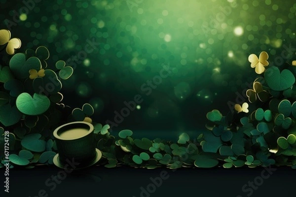 Fototapeta St patrick day background with green background and shamrocks