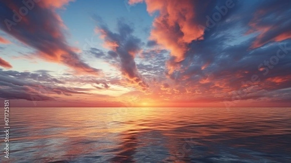 Fototapeta a magnificent sky with clouds over the sea in the evening. stunning sunset above the ocean.