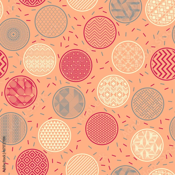 Fototapeta Modern kimono swatch geometric endless ornament. Circular shapes with fantasy abstractions