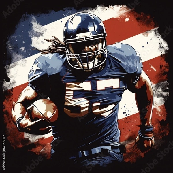 Fototapeta a football player running with the American flag in the background