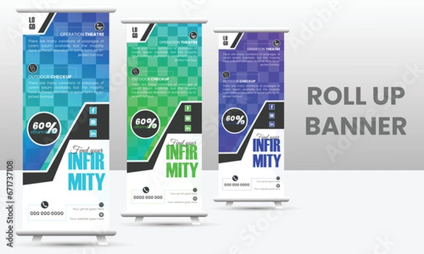 Fototapeta Modern and simple healthcare roll up banner design template for hospital.