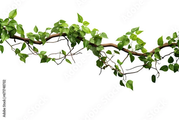 Fototapeta Panoramic tropical vine hanging ivy plant bush frame with border, with copy space for text and branches, isolated on a transparent background. PNG cutout or clipping path.
